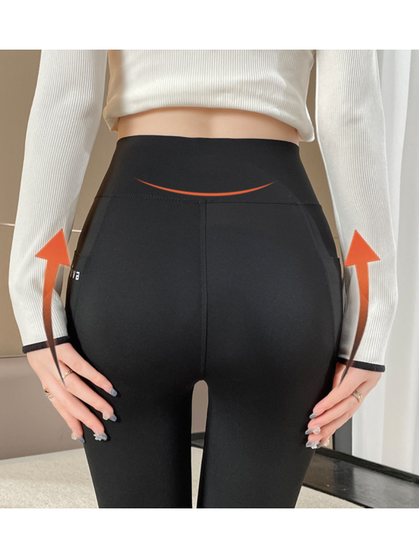 High-waisted pocket Barbie pants with warmer material, elastic fleece shark pants, outdoor cycling sports fashion legging 