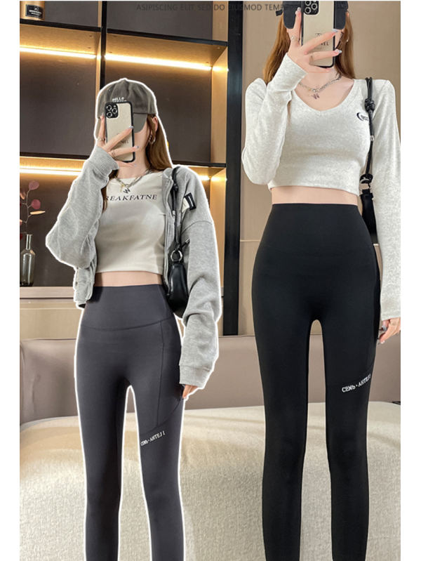 High-waisted pocket Barbie pants with warmer material, elastic fleece shark pants, outdoor cycling sports fashion legging