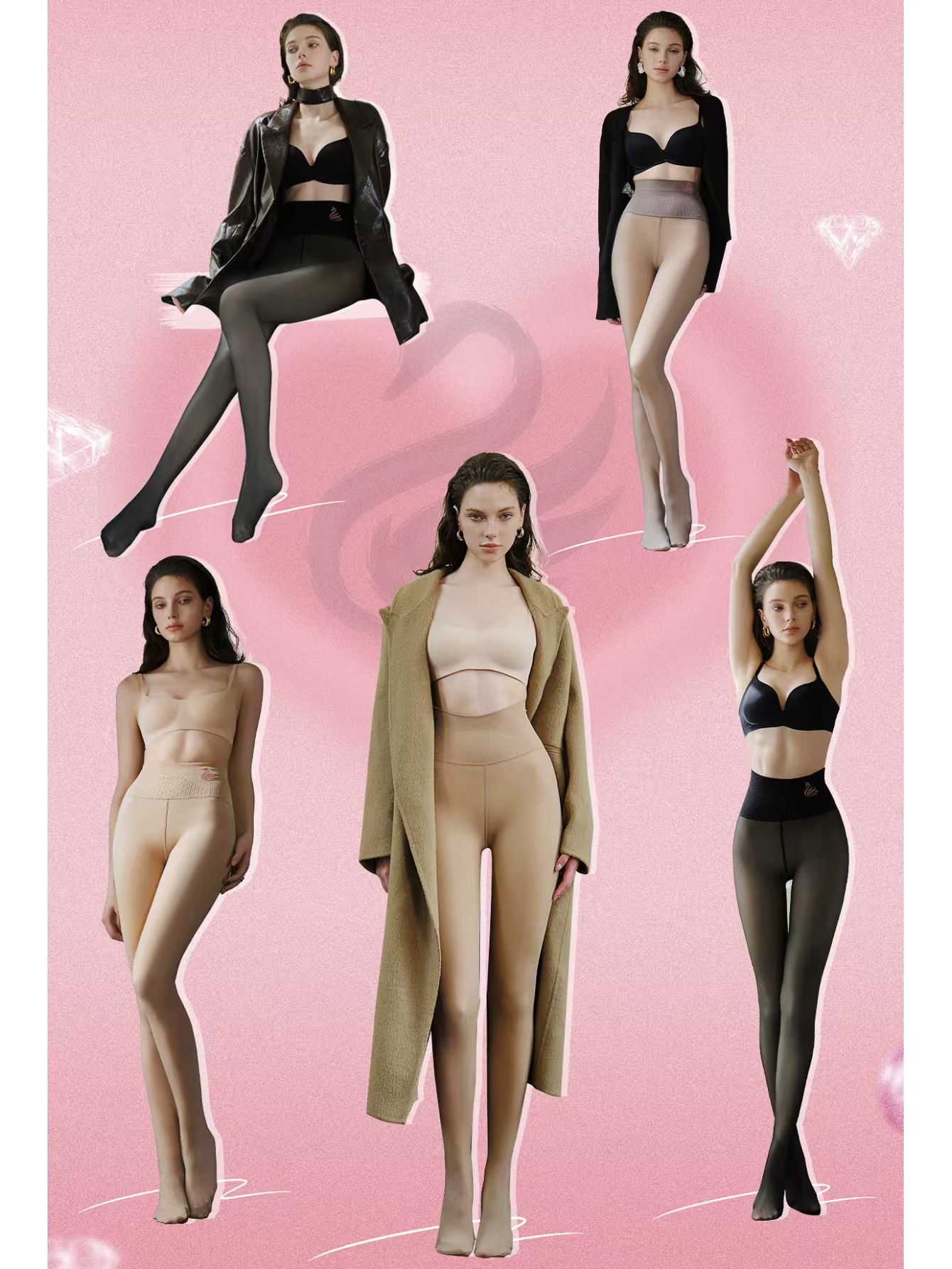 Fairy Coco Black Swan Glossy Tights for Women - Autumn/Winter Edition, Nude-Look Miracle Shaping and Lifting Pantyhose 